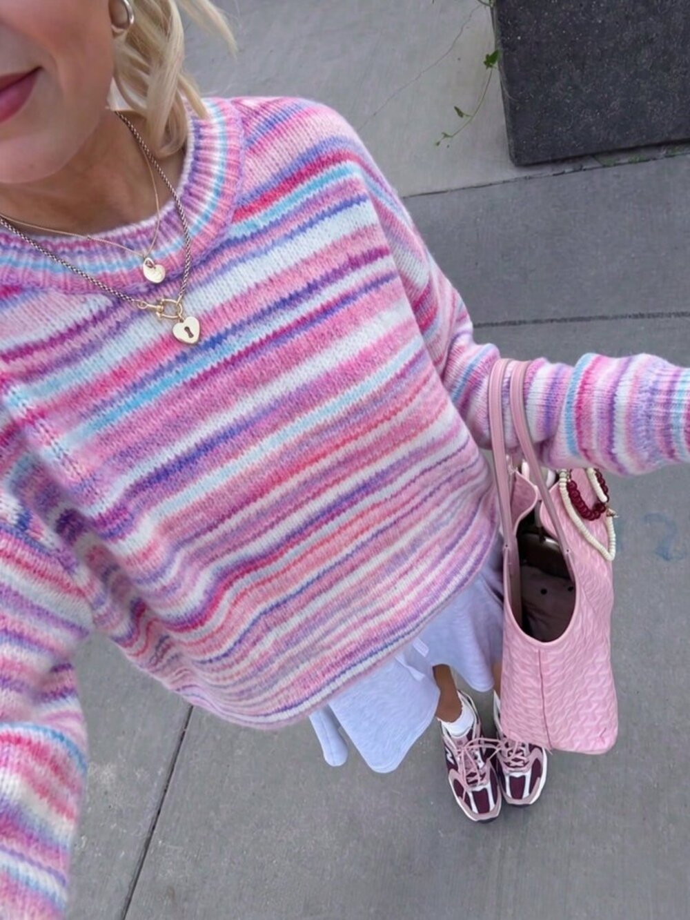 Multicolor Casual Women's Striped Space Dye Drop Shoulder Pullovers